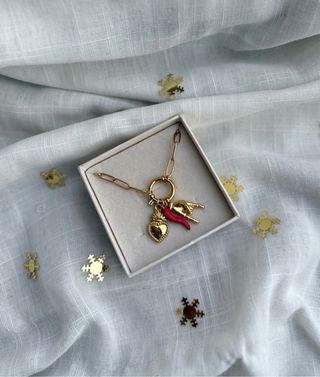 Collana scaramantica acciaio inox oro e rosso