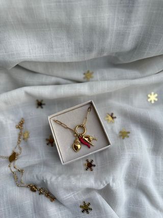 Collana scaramantica acciaio inox oro e rosso