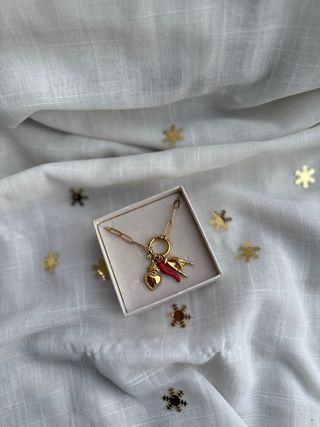 Collana scaramantica acciaio inox oro e rosso