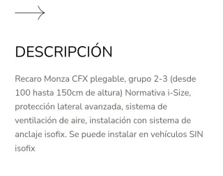 Silla de Bebe coche Recaro Monza Impecable Isofix