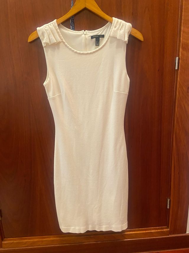 Vestido Mango MIDI beige/blanco roto