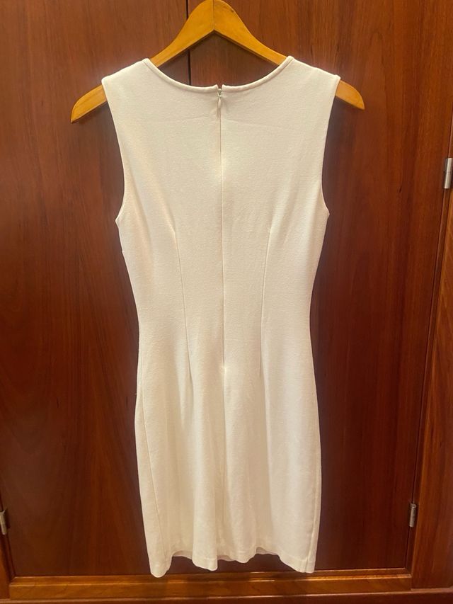 Vestido Mango MIDI beige/blanco roto