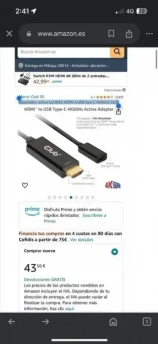 Adaptador activo CLUB3D HDMI a USB tipo C
