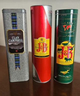 Scatole in metallo per whisky J&B e Clan Campbell