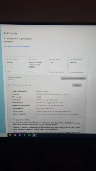 PC sobremesa i3 + GTX 1050 + SSD 500GB