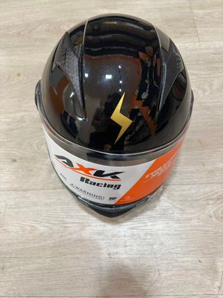 Casco Moto AXK Racing Negro Rayo Dorado