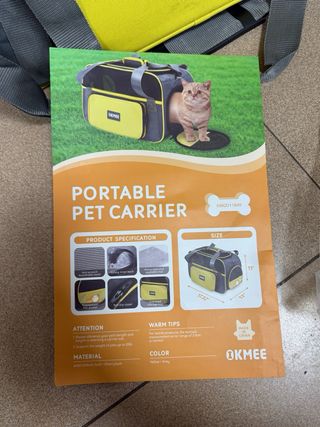 Transportín para gatos gris y amarillo