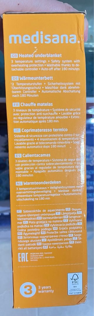 Manta eléctrica Medisana 60W. NUEVA