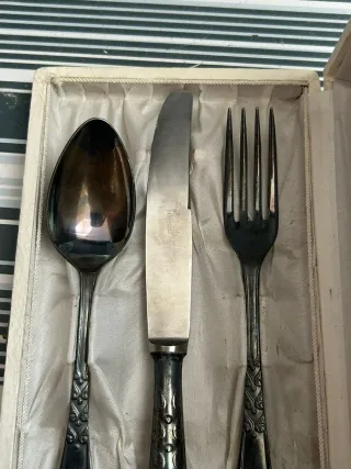 Caja 3 cubiertos vintage bañados en plata Ribera