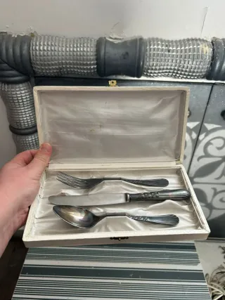 Caja 3 cubiertos vintage bañados en plata Ribera