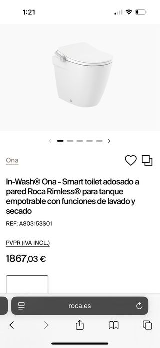 In-Wash Ona Smart Toilet Roca Rimless