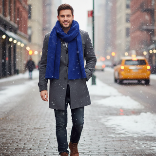 Bufanda de punto azul grande invierno