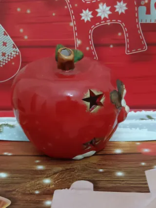 Portacandela Mela Natalizia con candela inclusa