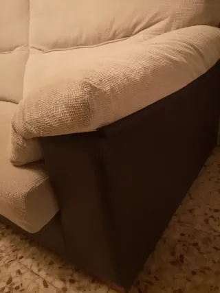 Sofá Ortuño Piel Sintética y Tela Beige/Marrón