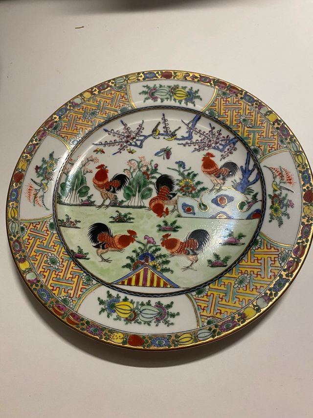 Platos decorativo porcelana gallos