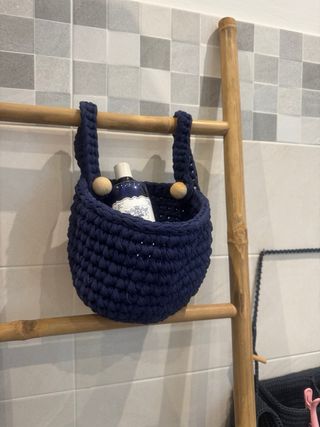 Set 3 Cestini Tessuto Beige Blu