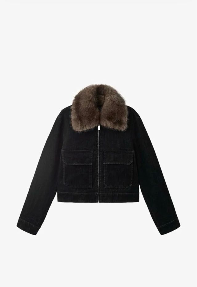 Chaqueta Mango Negra Talla S con Cuello Peludo