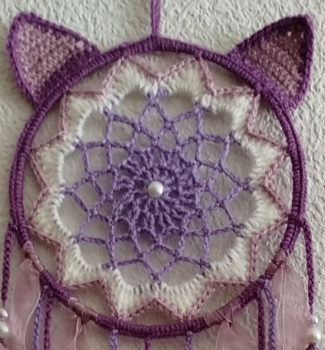 Atrapasueños "gatito" 16 x 58cm lila/crudo/violeta