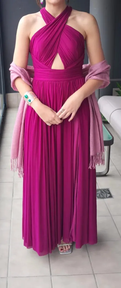 Vestido largo buganvilla con escote cruzado