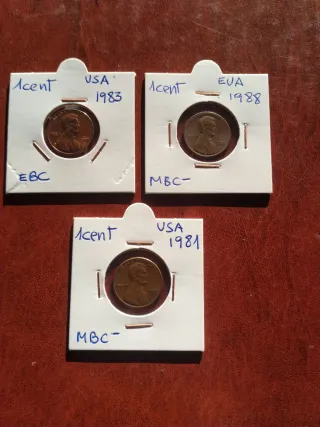 Monedas 1 centavo USA (1981, 1983, 1988)