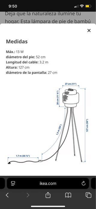 Lámpara de pie Ikea Rattan de bambú