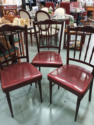 Juego de 3 sillas vintage madera y piel