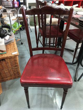 Juego de 3 sillas vintage madera y piel