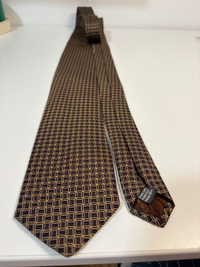 Corbata Pertegaz Seda Pura Marrón y Dorado