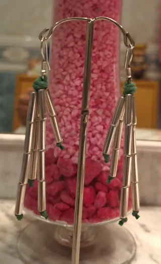 Pendientes plata y cordón verde