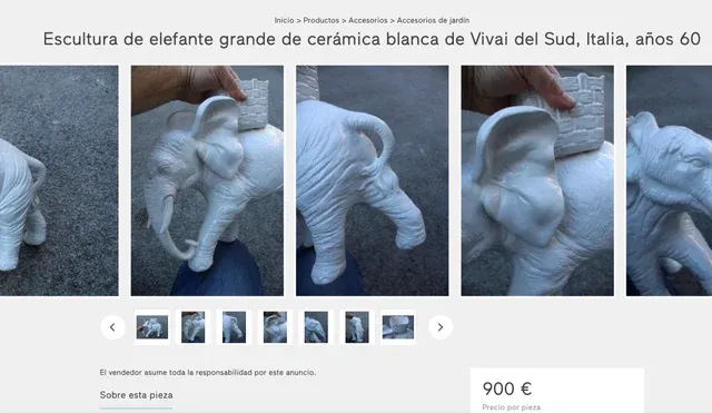 Elefante in Ceramica Bianca Vintage Italia 1970