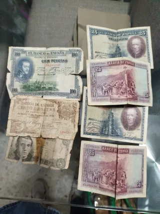 Billetes antiguos Banco de España 100 y 25 Pesetas