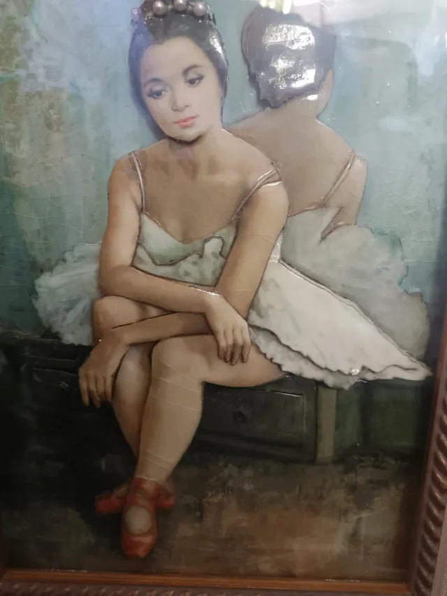 Quadro Bailarinas 3D Cristal e Madeira