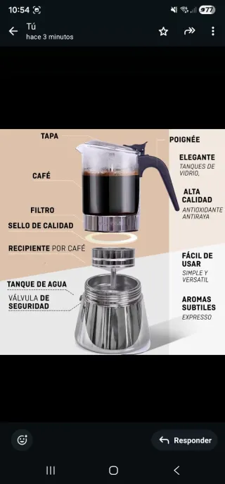 Cafetera italiana de cristal y metal