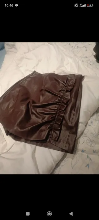 Falda pantalón efecto piel marrón T.XS