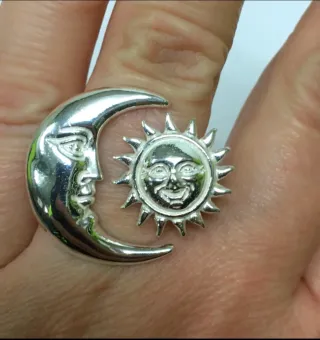 Anillo Plata Sol y Luna Ajustable