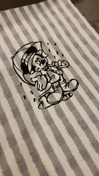 Strofinaccio a righe grigio e bianco Mickey Mouse