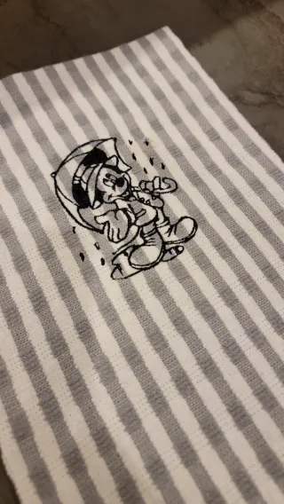 Strofinaccio a righe grigio e bianco Mickey Mouse