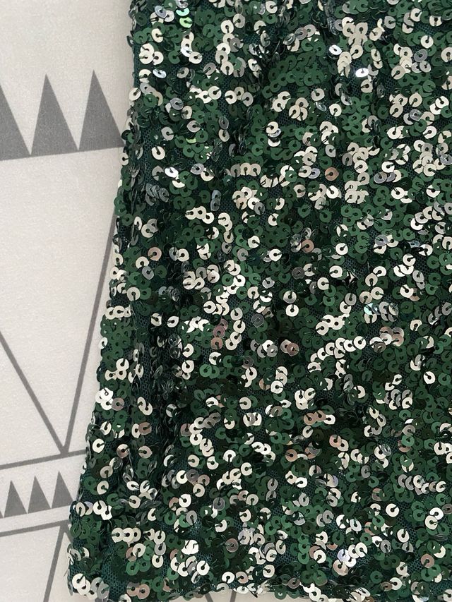 Vestido lentejuelas verde y plateado