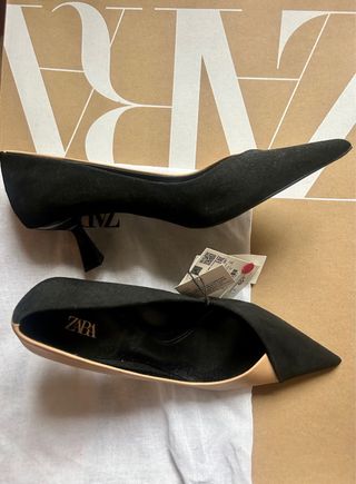 Zapato tacón Zara bicolor camel y negro