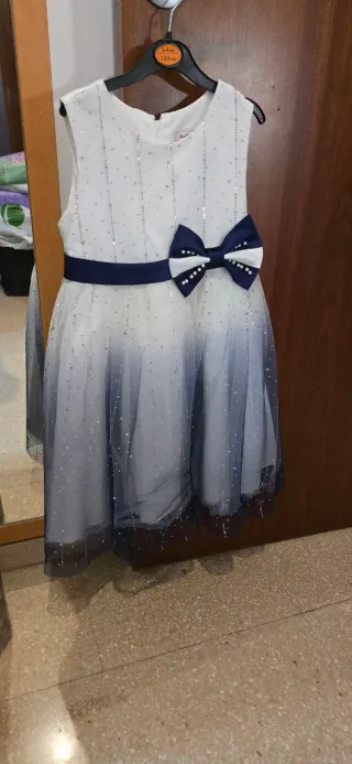 Vestido fiesta niña blanco y azul T 10