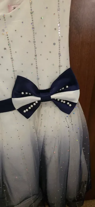 Vestido fiesta niña blanco y azul T 10