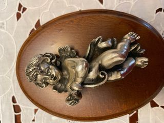 Pareja Angelitos Plata Ley Decoración Pared