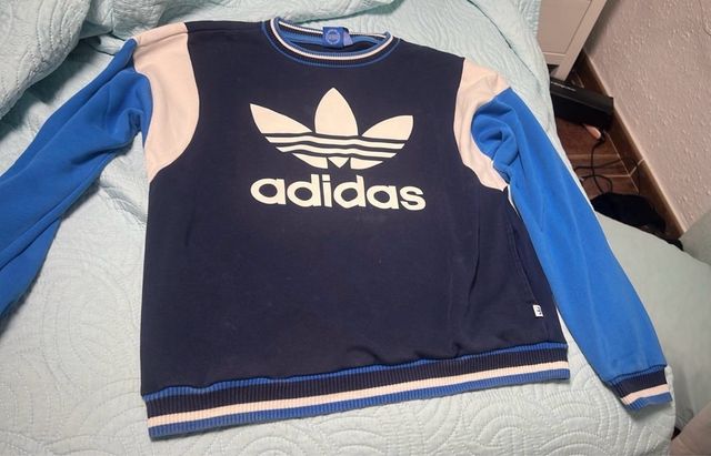 Sudadera Adidas Original Azul y Blanca