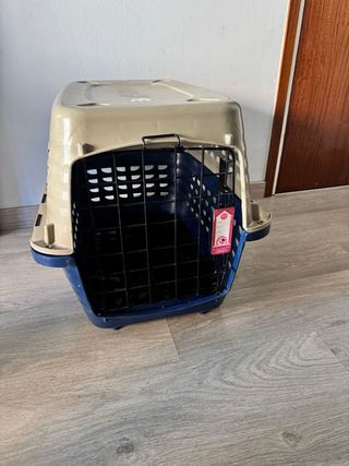 Transportín perro beige y azul
