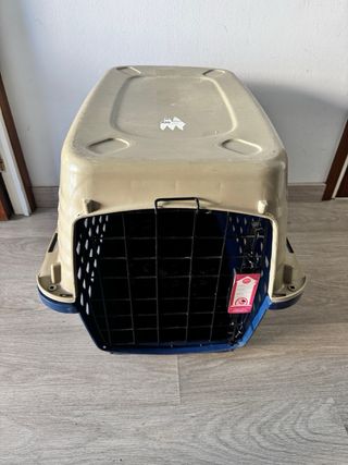 Transportín perro beige y azul