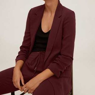 Chaqueta Mango Blazer Americana Burdeos S Oversize