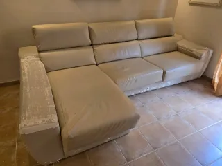 Sofá Chaise Longue Piel Beige