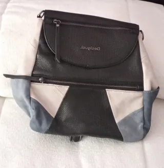 Mochila Desigual Mujer Beige, Negro y Azul
