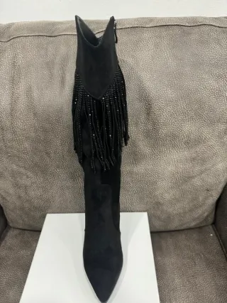 Stivali Faina neri con frange e strass