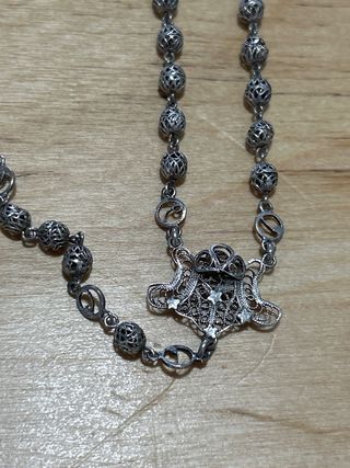 Rosario antiguo de filigrana cordobesa en plata